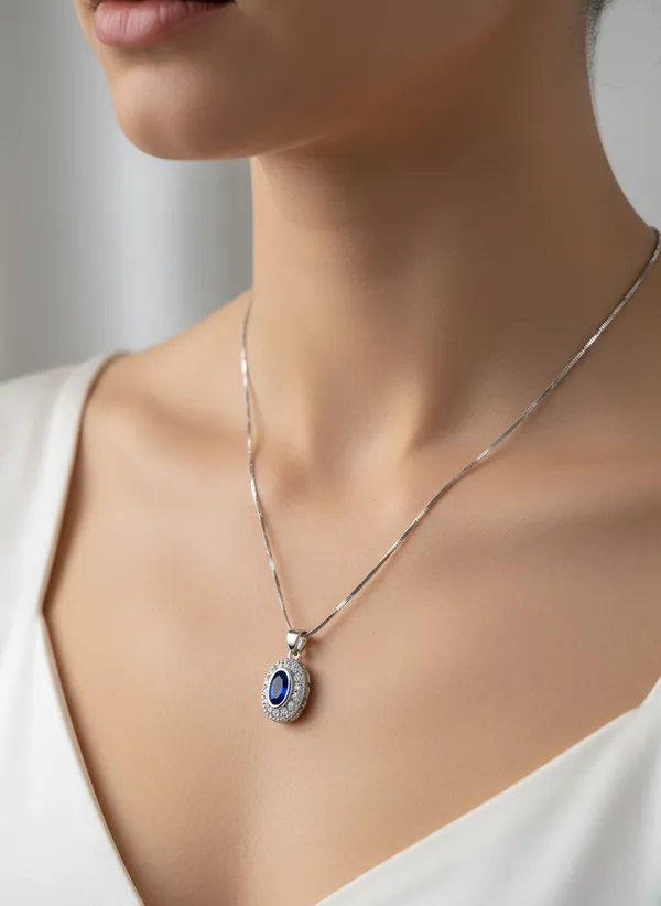 Blue_Stone_Halo_Jewellery_Set_Pendant_Necklace_With_Matching_Stud_Earrings_925_Sterling_Silver